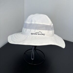 EDDIE BAUER White Nylon WIDE BRIM HAT Summer Shade Beach Hike Sun Unisex S/M